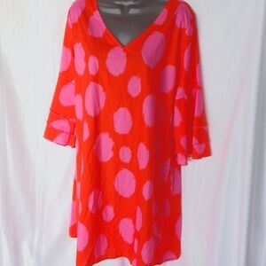 NWT VIVA Magenta-Red and Pink Polka Dot Colorblock V-Neck Boutique Dress Size M